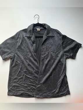 Vintage YMLA Men's Black Metallic Mesh Short-Sleeve Dress Shirt Made in USA-Med